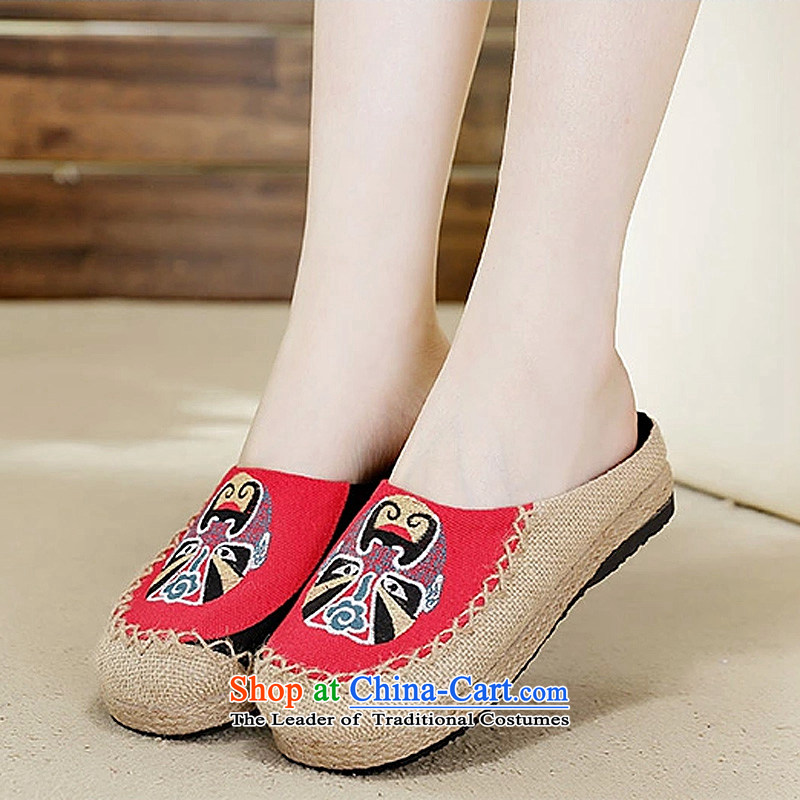 Mesh upper with old Beijing Spring ethnic masks Baotou embroidered slippers leisure cool drag women shoes with red 36, Mr Ronald flat suga us , , , shopping on the Internet