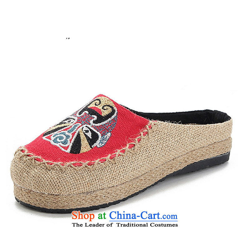 Mesh upper with old Beijing Spring ethnic masks Baotou embroidered slippers leisure cool drag women shoes with red 36, Mr Ronald flat suga us , , , shopping on the Internet