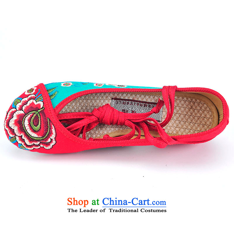 Better well women shoes spell-mesh upper embroidered womens single shoe beef tendon bottom small slope behind with increased 3.5 cm leg straps embroidered shoes of ethnic leisure shoes B525A62 red and green 35 better Fuk (JIAFU) , , , shopping on the Inte
