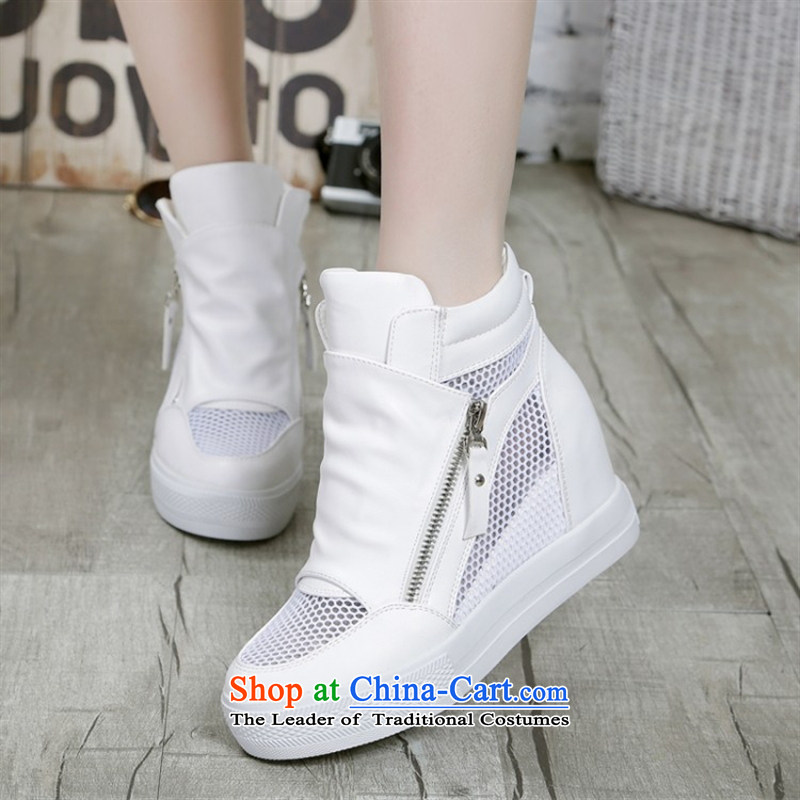 The Korean version of the new 2015 lounge with comfortable single slope waterproof desktop zipper with solid color mesh students shoes C.O.D. package mail white 37, Special Summer makeup shopping on the Internet has been pressed.