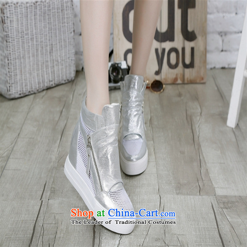 The Korean version of the new 2015 lounge with comfortable single slope waterproof desktop zipper with solid color mesh students shoes C.O.D. package mail white 37, Special Summer makeup shopping on the Internet has been pressed.