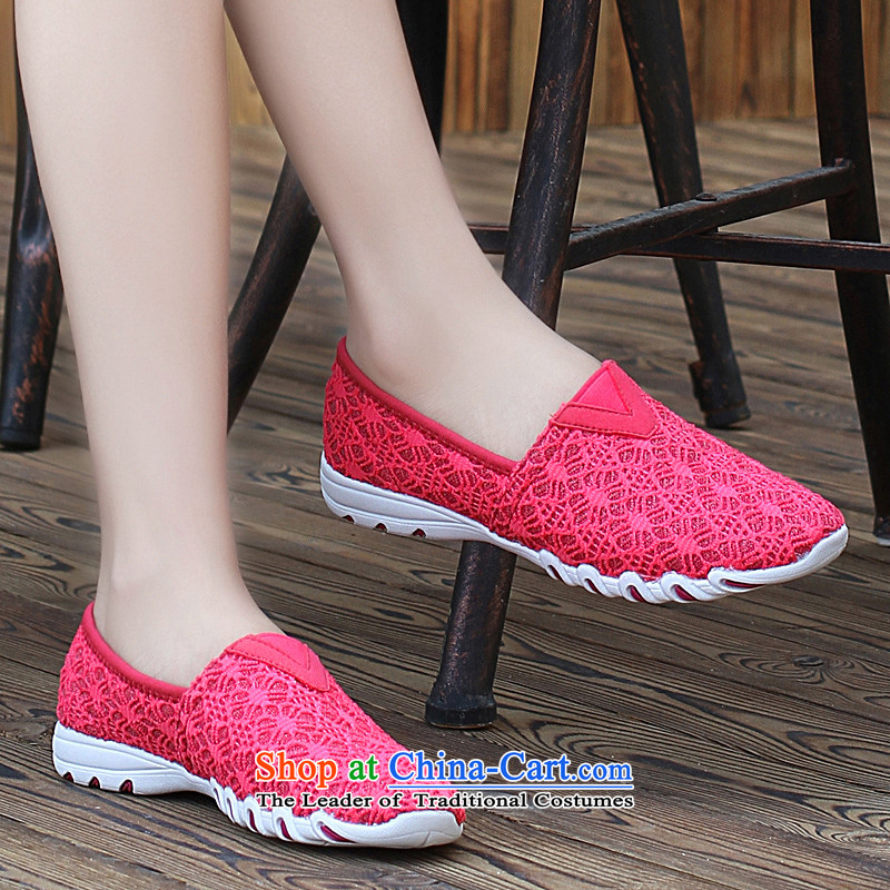 2015 Summer Camp set foot Korean female round head flat bottom single Korean female Internet shoes shoe lace leisure shoes breathable one stirrups lazy people better red 38, shoe is estimated (LANPUDO) , , , shopping on the Internet