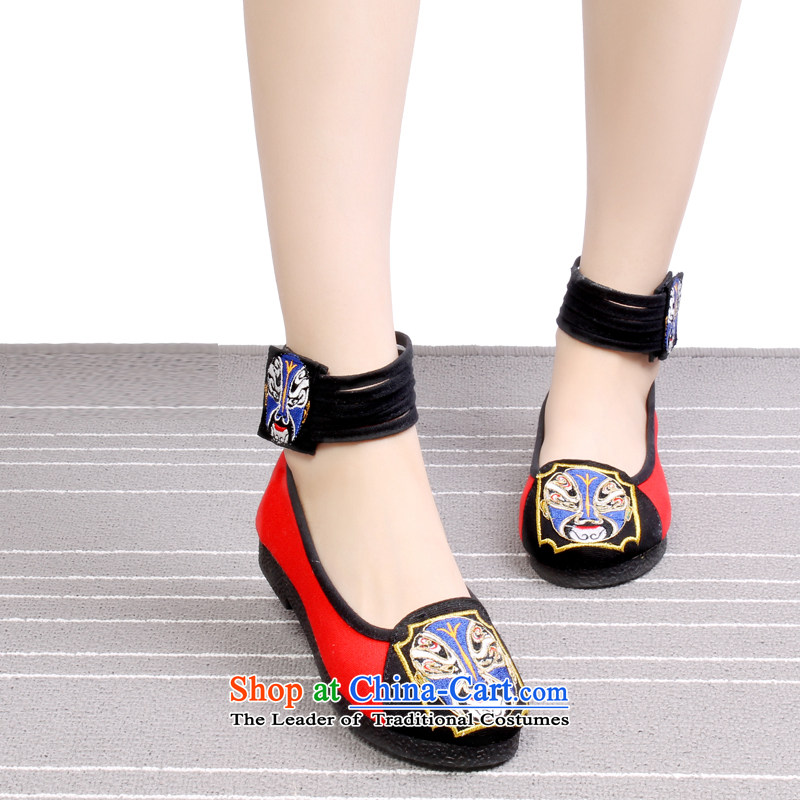 Mesh upper with old Beijing embroidered shoes women shoes retro ethnic stylish shoe Pub. 1701 1701 Red 36
