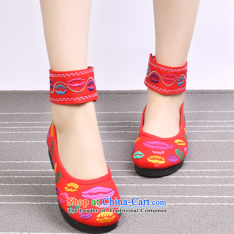 Mesh upper with old Beijing stylish embroidered shoes classic embroidery women shoes with soft bottoms mother flat shoe 1710 1710 39 Wing and the spring red (yonghechun) , , , shopping on the Internet
