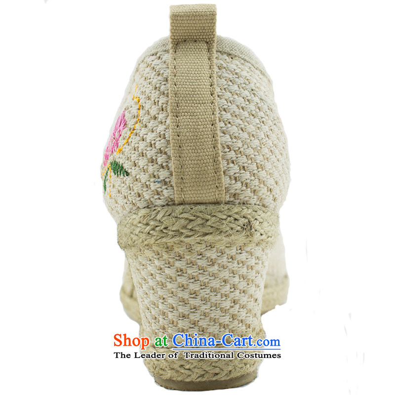 2015 new old Beijing mesh upper ethnic embroidered shoes linen high-heel shoes two wearing shoes 1707 1707, Ms. single beige 35, Yong-sung Hennessy Road , , , shopping on the Internet