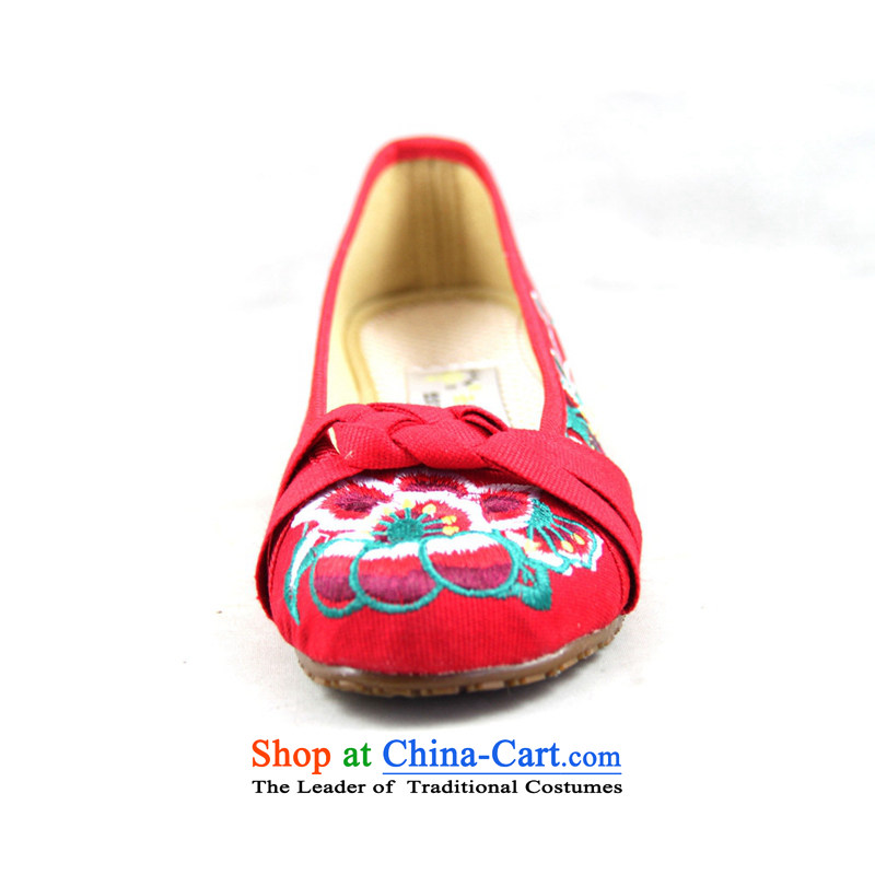 Magnolia Old Beijing mesh upper women shoes retro national wind round head light port single shoe small slope in older mother shoe with embroidered shoes 2312-1179 red 40, magnolia shopping on the Internet has been pressed.
