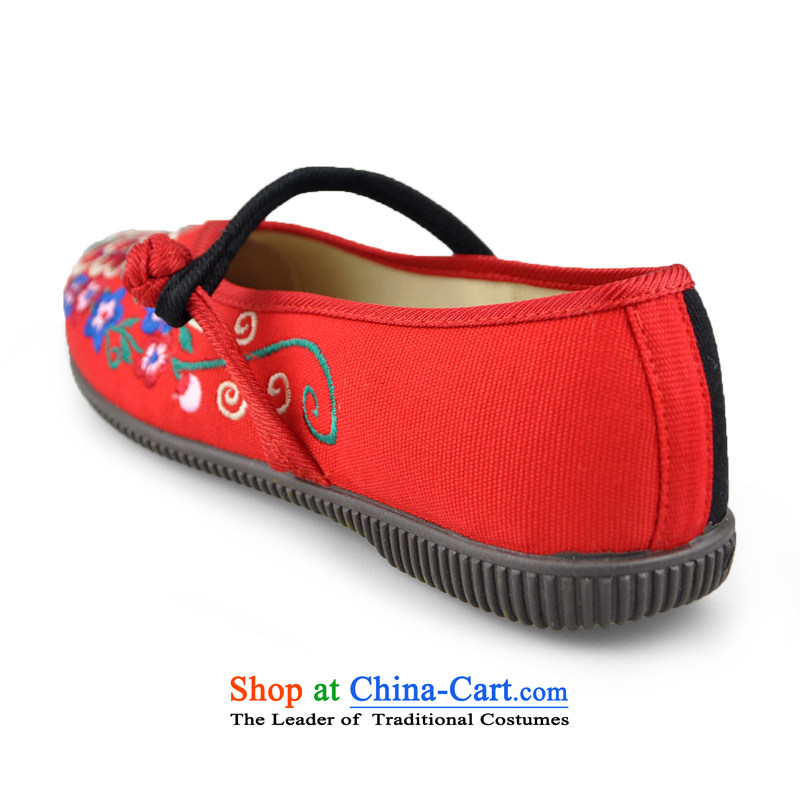 Mesh upper with intrauterine old Beijing embroidered shoes wild personality of ethnic mesh upper with flat shoe female single shoe beef tendon bottom Dance Shoe mother shoe red 35, intrauterine (gongnei) , , , shopping on the Internet