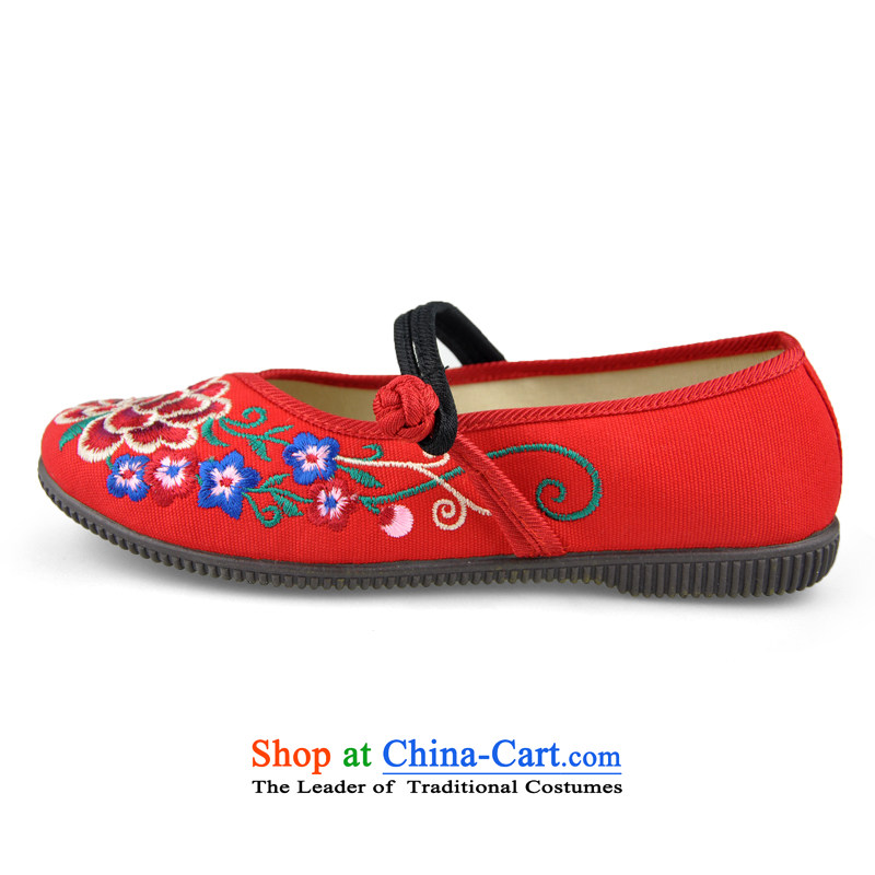 Mesh upper with intrauterine old Beijing embroidered shoes wild personality of ethnic mesh upper with flat shoe female single shoe beef tendon bottom Dance Shoe mother shoe red 35, intrauterine (gongnei) , , , shopping on the Internet