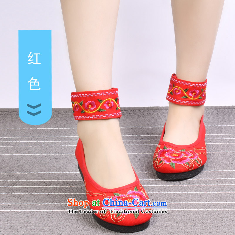 Mesh upper with old Beijing stylish embroidered shoes classic embroidery women shoes with soft bottoms mother flat shoe 1710 1708 35 Red Yong-sung Hennessy Road , , , shopping on the Internet