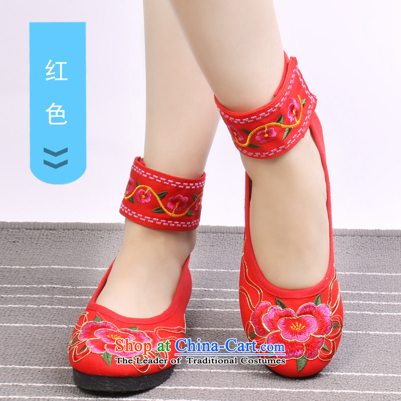 Mesh upper with old Beijing stylish embroidered shoes classic embroidery women shoes with soft bottoms mother flat shoe 1710 1708 35 Red Yong-sung Hennessy Road , , , shopping on the Internet