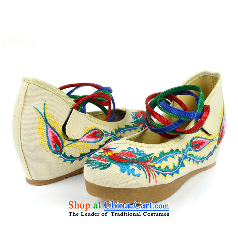 The first door of Old Beijing mesh upper couture embroidered shoes of ethnic women within the high-heel shoes increased light shoe Phoenix embroidery beige port 36, Purple Door (zimenyuan) , , , shopping on the Internet