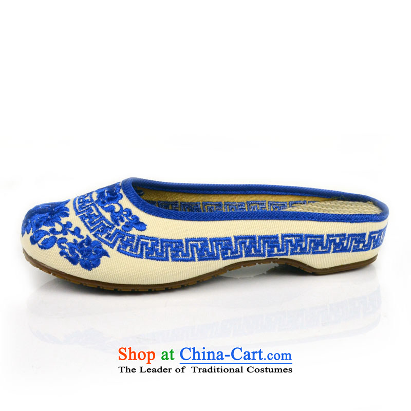 The first door of Old Beijing mesh upper couture slippers embroidered shoes with drag and drop the packet header is the slope of ethnic daily slippers female blue 37, Purple Door (zimenyuan) , , , shopping on the Internet