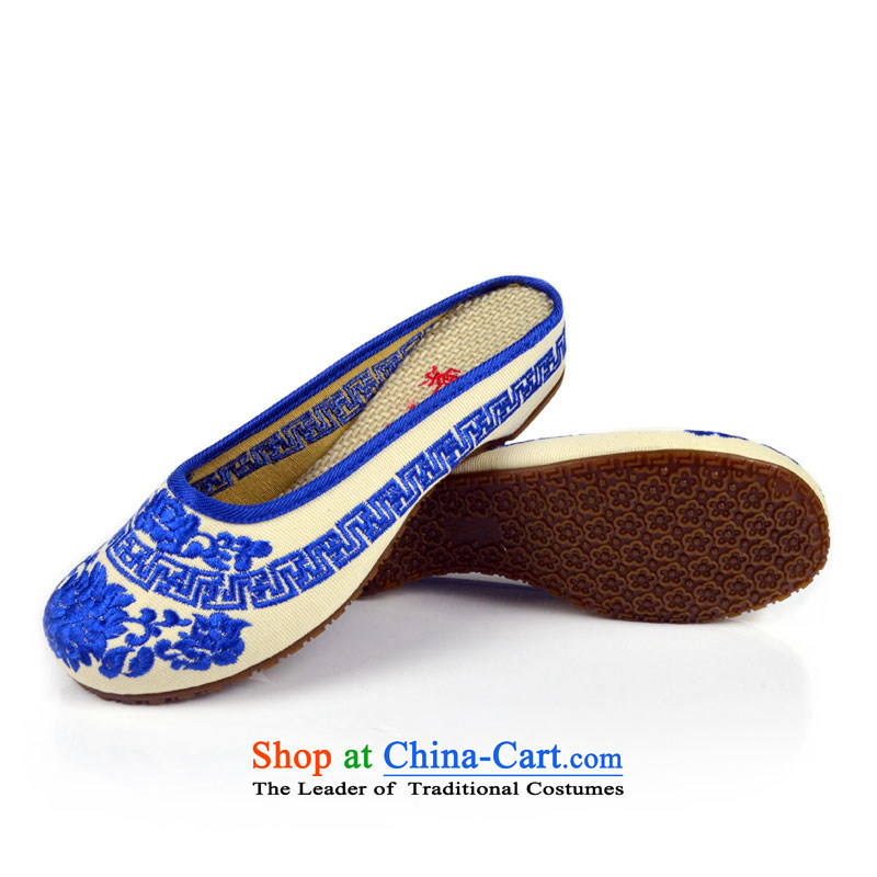 The first door of Old Beijing mesh upper couture slippers embroidered shoes with drag and drop the packet header is the slope of ethnic daily slippers female blue 37, Purple Door (zimenyuan) , , , shopping on the Internet