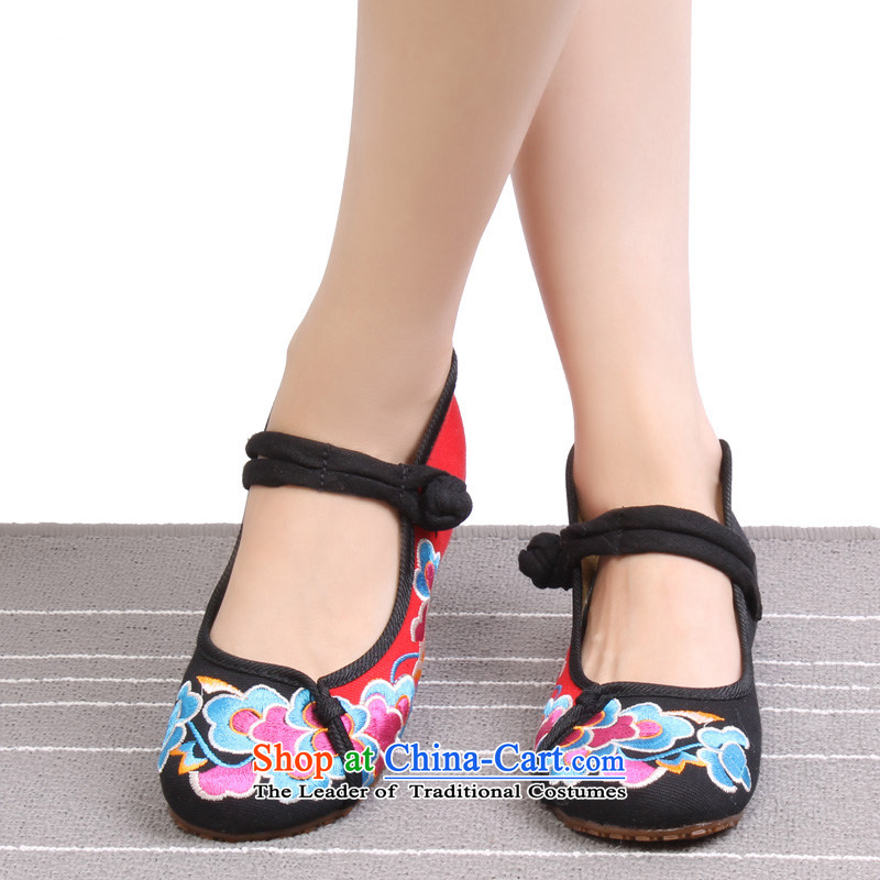 Mesh upper with old Beijing National wind embroidered shoes increased within the Women's Shoes Plaza in spring and summer dance women shoes 0009 0009 36-young and spring Black (yonghechun) , , , shopping on the Internet