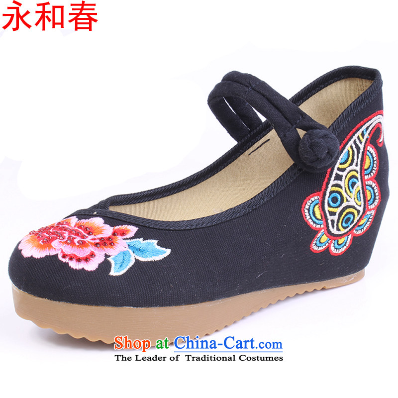 Mesh upper with old Beijing Modern woman shoes of ethnic classic embroidered shoes increased within the comfort mother shoe 0027 0027 Black?37