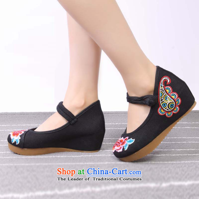 Mesh upper with old Beijing Modern woman shoes of ethnic classic embroidered shoes increased within the comfort mother shoe 0027 0027 37, wing and the Spring Black (yonghechun) , , , shopping on the Internet