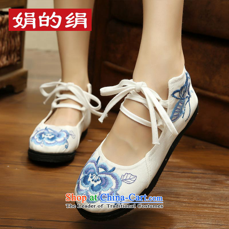 The silk autumn old Beijing mesh upper ethnic embroidered shoes bottom of thousands of women shoes blue strap flat bottom click Shoes, Casual Shoes 031 white 37, Ms Shelley silk , , , shopping on the Internet