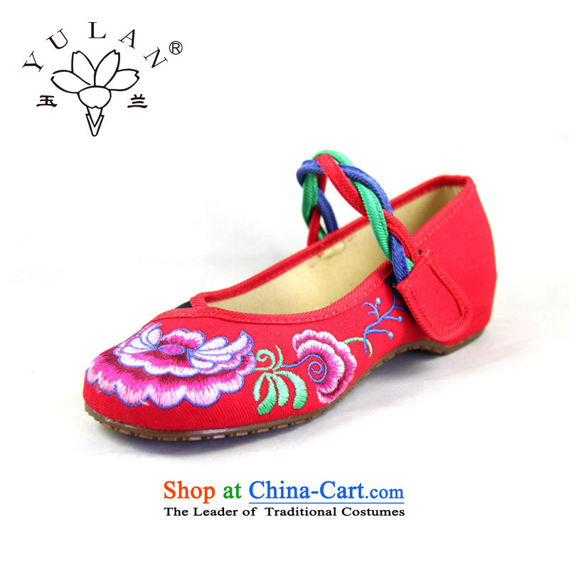 Magnolia Old Beijing mesh upper spring and autumn women with higher within the slope embroidered with soft, non-slip wear in older women shoes hasp 2312-1180 Red 38