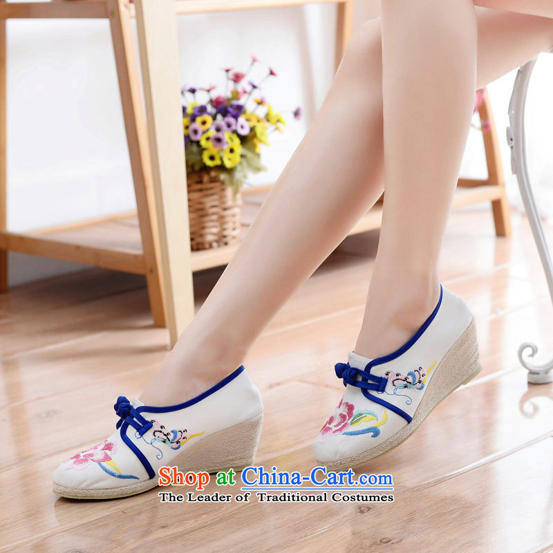 The silk autumn old Beijing mesh upper ethnic embroidered shoes with retro blue-slope the the high-heel shoes 818-17 single leisure white 38, Ms Shelley silk , , , shopping on the Internet