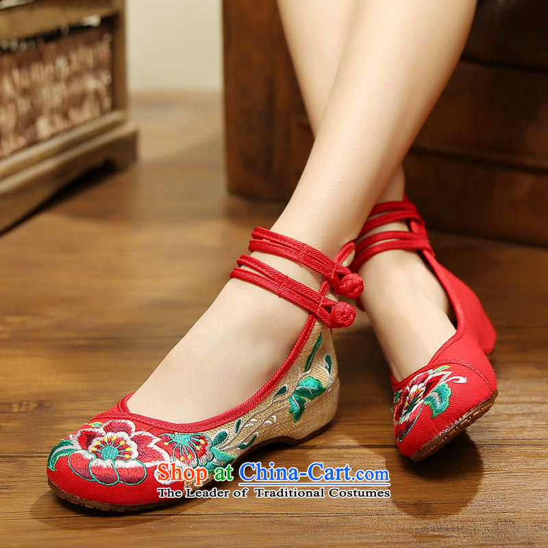 The silk autumn old Beijing mesh upper embroidered shoes with low women shoes of Ethnic Dances with slope rising within A412-151 shoes red 37, Ms Shelley silk , , , shopping on the Internet