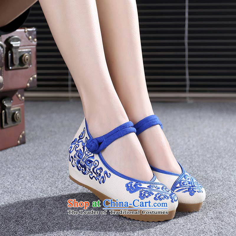 The silk fall within the old Beijing mesh upper ethnic embroidery increased thick blue shoes with high with slope 108-13 blue shoes 39 Ms Shelley silk , , , shopping on the Internet