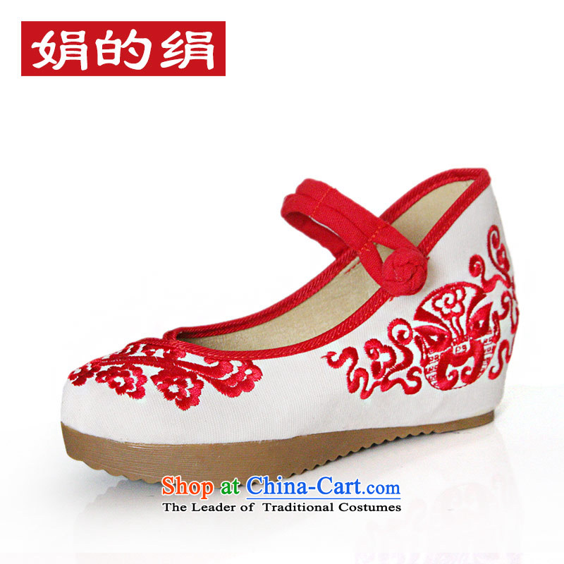 The silk fabric of Old Beijing increased ethnic autumn embroidery thick blue shoes with high with slope shoes 108-13 Red 40