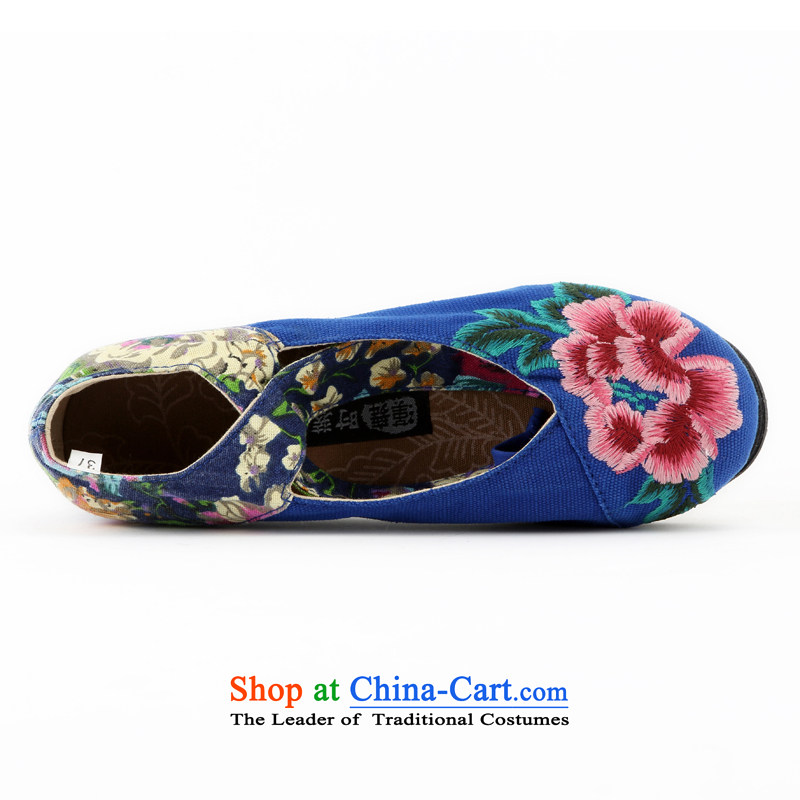 Hon-dance genuine China wind embroidery old Beijing Antique embroidered shoes autumn flowers Ms. shoes mesh upper floor of ethnic thousands of women shoes single shoe Dan dance blue 36, Han-dance , , , shopping on the Internet