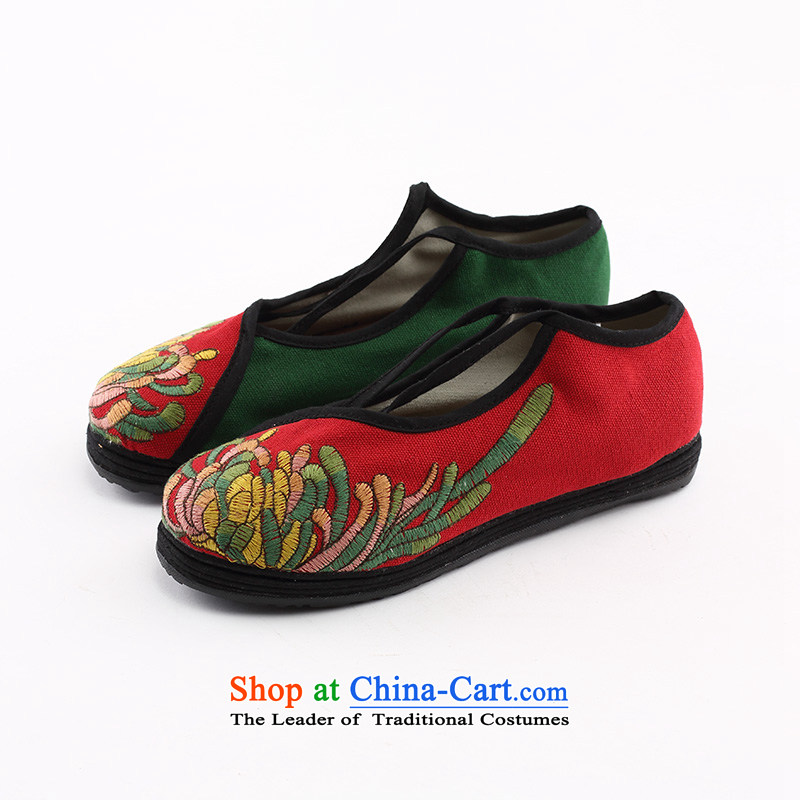 Hon-dance genuine Ms. autumn old Beijing mesh upper end of thousands of ethnic women shoes flat with strap embroidered shoes breathability and comfort Non-slip mother shoe elderly as soon as possible following the elections shoes ju red 37, Han-dance , ,