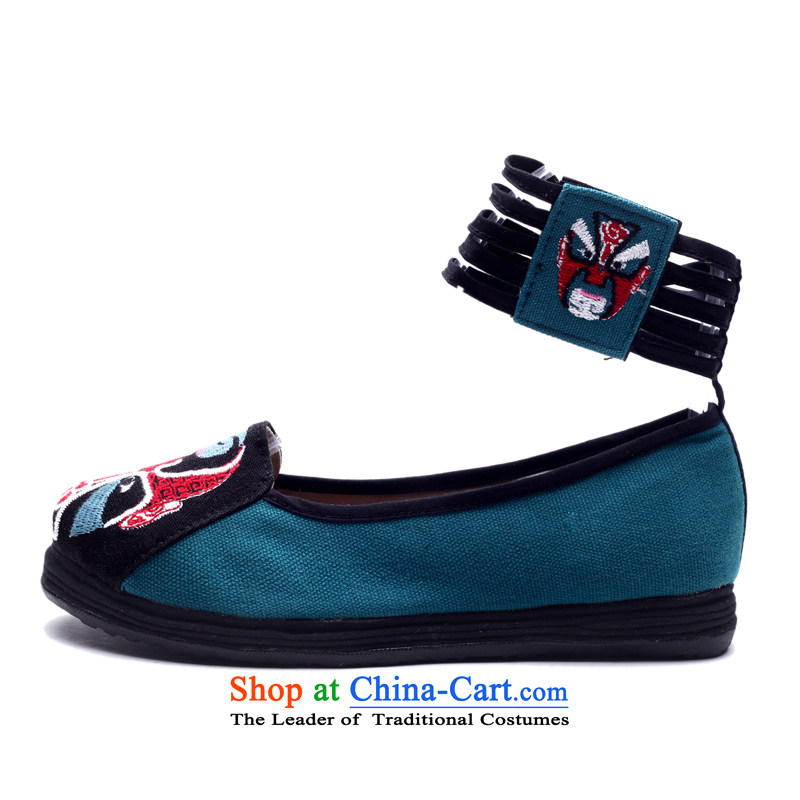 Han Chun of traditional dance old Beijing mesh upper pure cotton shoes comfort women of ethnic women shoes bottom thousands of thick ankle shoes with single face - blue 35, Han-dance , , , shopping on the Internet