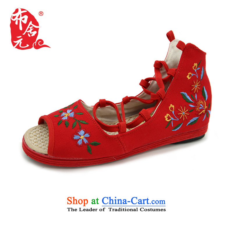 The new _Bushe Old Beijing mesh upper women spring and summer thousands ground embroidered shoes increased within the Ethnic Dance Shoe 52Y-6002 Red40