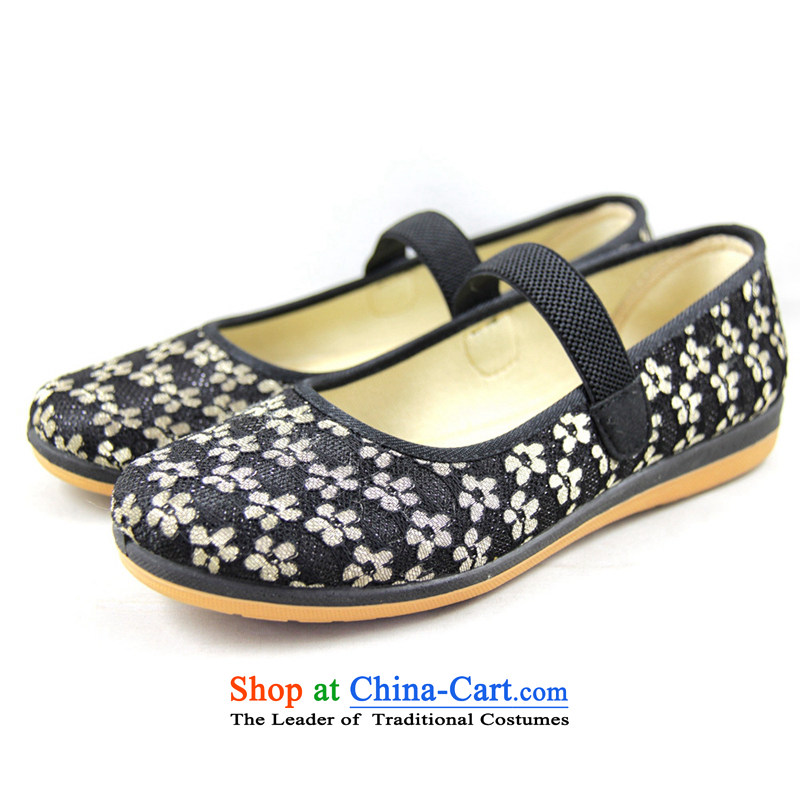 Magnolia Old Beijing spring and autumn, the Women's Mesh upper shoes floral light port soft bottoms flat bottom foot kit has a non-slip wear sneakers older leisure shoes black 40 Magnolia shopping on the Internet has been pressed.