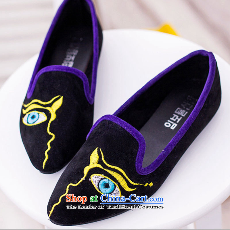 Embroidered shoes of ethnic women 2015 new mesh upper small monster eyes embroidered satin shoes comfortable casual shoes Y127YZ black 36