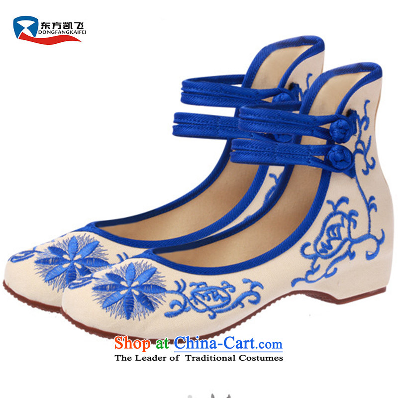 Oriental Kai Fei 2015 new mother shoe retro blue wind increased national embroidered shoes of Old Beijing Women's Shoe Square Mesh upper Dance Shoe black porcelain 37, Oriental Kai Fei (DONGFANGKAIFEI) , , , shopping on the Internet
