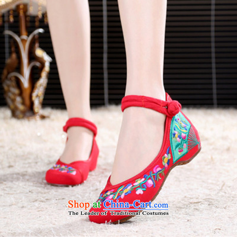 Kai Fei 2015 Oriental new stylish ethnic increased within the embroidered shoes of Old Beijing Dance Single Shoes Plaza shoes comfortable mother women shoes Red 37