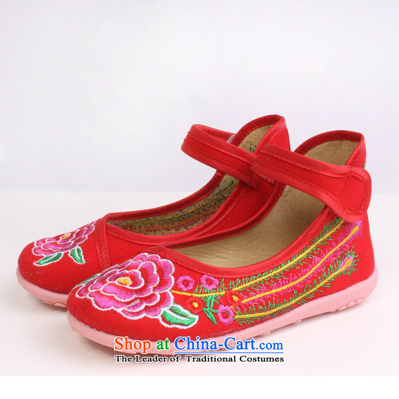 Mesh upper with old Beijing women shoes children shoes comfort and breathability Mudan patterns of foot children shoes 8205 8205?27 yards long red 17cm