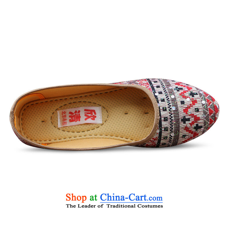 Yan Ching 2015 Summer new products of Old Beijing embroidered shoes women shoes with low leisure shoes single light brown shoes breathable port 36, Yan Ching (XQ) , , , shopping on the Internet