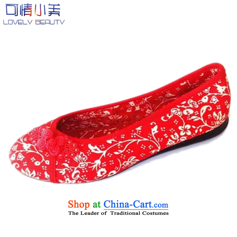 Is small and the red old Beijing flat bottom mesh upper light port, marriage shoes dress shoes bows shoesCXY26Red37