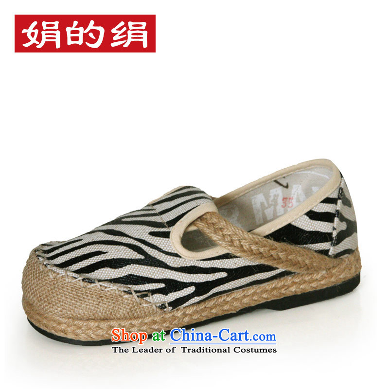 The silk fabric of Old Beijing National wind shoe linen round head flat bottom fall mainly casual shoes S133 single black 36