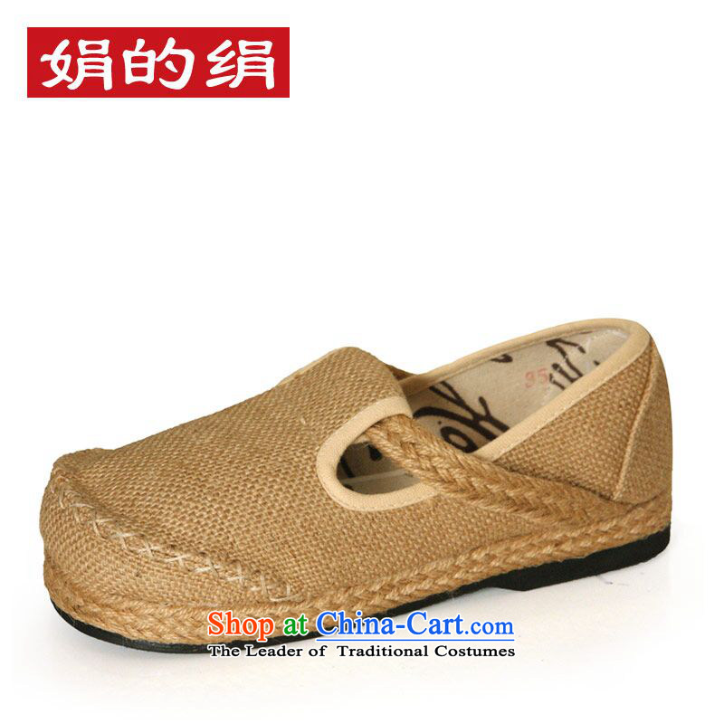 The silk fabric of Old Beijing National wind shoe linen round head flat bottom fall mainly casual shoes   S135 single Yellow 37