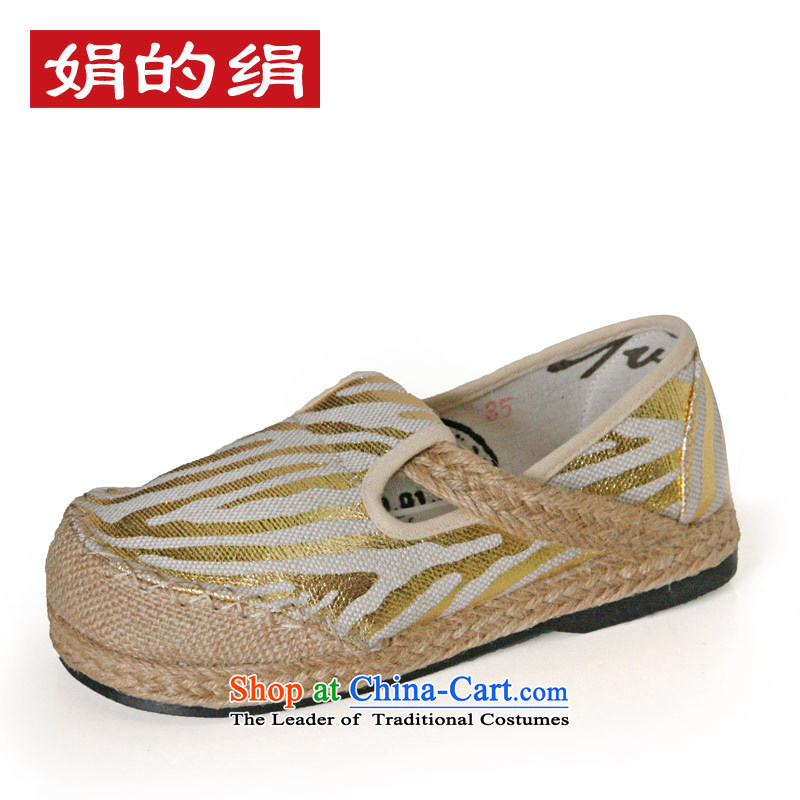 The silk autumn old Beijing mesh upper ethnic linen women shoes round head flat bottom relaxing and comfortable shoes?   S133 single?gold bulk?36