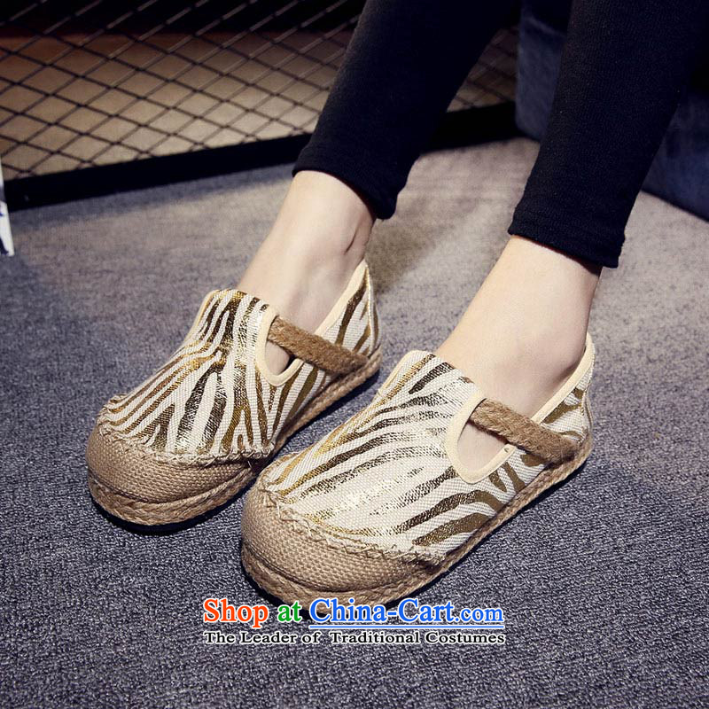 The silk autumn old Beijing mesh upper ethnic linen women shoes round head flat bottom relaxing and comfortable shoes    S133 single gold bulk 36 Ms Shelley silk , , , shopping on the Internet