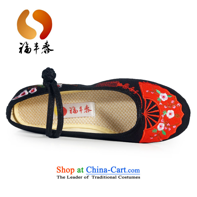 Fu Feng Tai traditional old Beijing mesh upper classic ethnic embroidered shoes women shoes during the spring and autumn mesh upper tray snap Ms. Anti-slip soft ground Plaza Dance Shoe Black 35 fu feng tai shopping on the Internet has been pressed.
