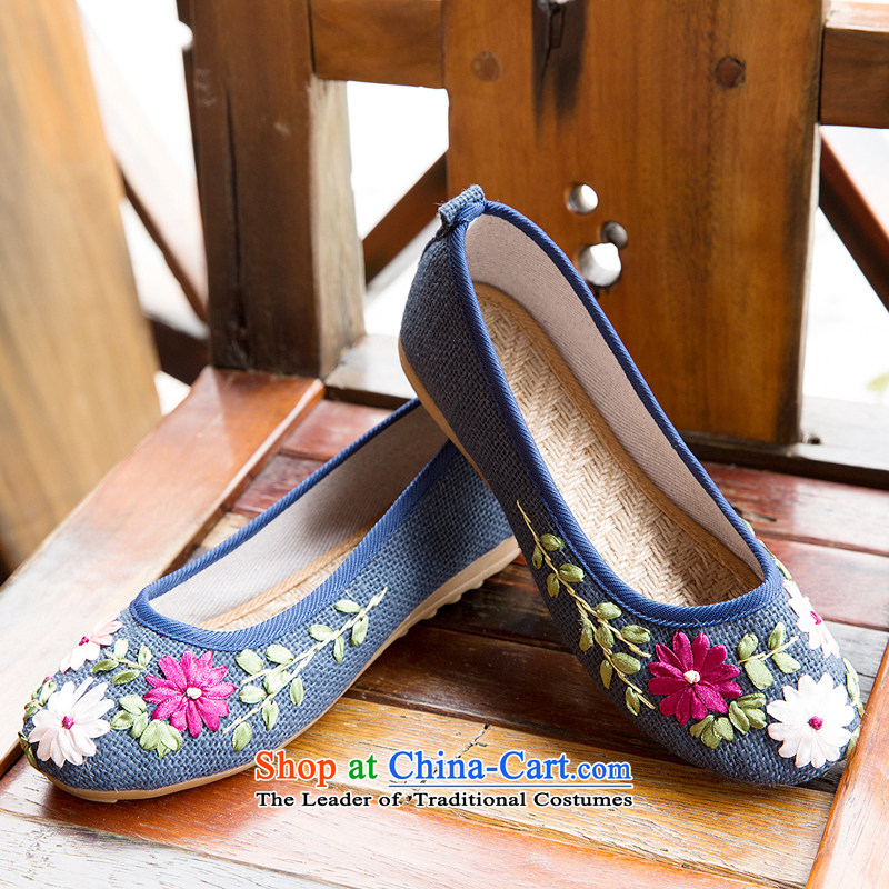 Chung Pavilion Old Beijing embroidered shoes female linen cloth shoes shoes female ping with mother shoe household leisure shoes bottom beef tendon reap tablets, non-slip A-508 blue 37, Chung Sin songxiange Pavilion () , , , shopping on the Internet