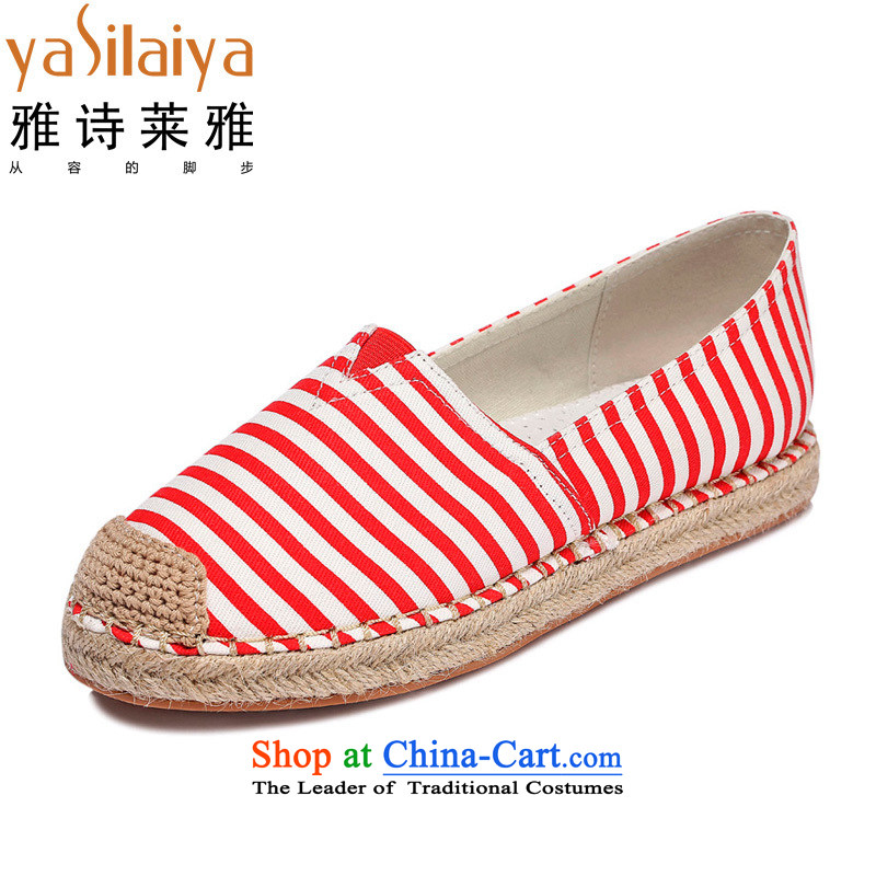Ya Shi'Oral women shoes summer new Korean breathable canvas shoes stylish low shoes womens single shoe pin lazy people shoes tsutsu shoes?3006 3006 Red?39
