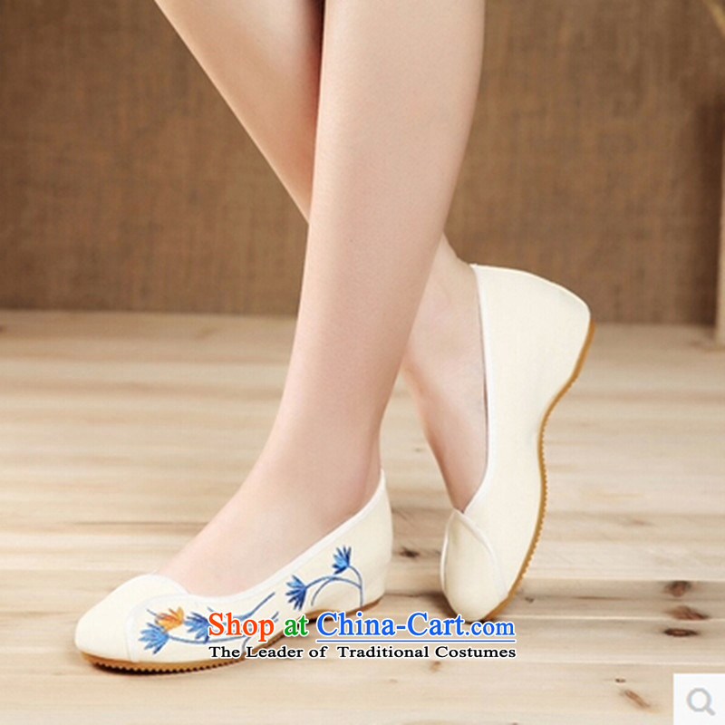Mesh upper with new national wind summer embroidered shoes with soft, leisure shoes single shoe China wind women shoes with cream 39 slopes of breathable chin world shopping on the Internet has been pressed.