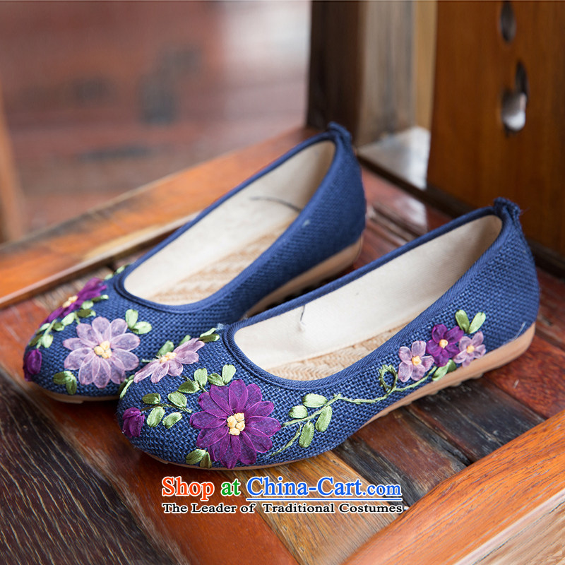 Chung Pavilion Old Beijing embroidered shoes female ping with beef tendon bottom of ethnic linen Shoes, Casual Shoes women shoes A-502 blue 36, Chung Sin songxiange Pavilion () , , , shopping on the Internet