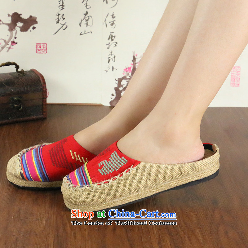 Chung Pavilion Old Beijing Antique flax slippers ethnic linen shoes home shoes rubber sole thumb mesh upper deodorants wicking A-110 Red 40