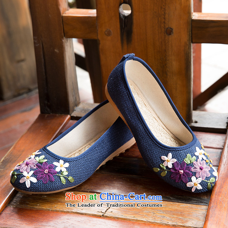 Chung Pavilion Old Beijing embroidered shoes beef tendon base flat with mother shoes, casual women shoes click the bottom pads reap pregnant women reap shoes deodorants plus lint-free linen shoes A-503 blue 38, Chung Sin songxiange Pavilion () , , , shopp
