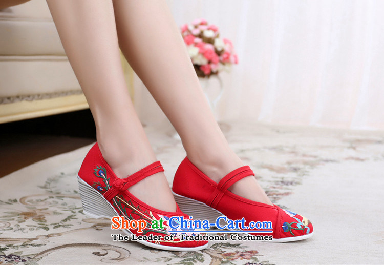 2015 Spring/Summer new women's shoe old Beijing mesh upper single shoe high elevations with retro ethnic embroidered shoes blue 35 pictures, prices, brand platters! The elections are supplied in the national character of distribution, so action, buy now enjoy more preferential! As soon as possible.