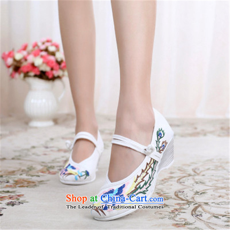 2015 Spring/Summer new women's shoe old Beijing mesh upper single shoe high elevations with retro ethnic embroidered shoes blue 35, Chin world shopping on the Internet has been pressed.